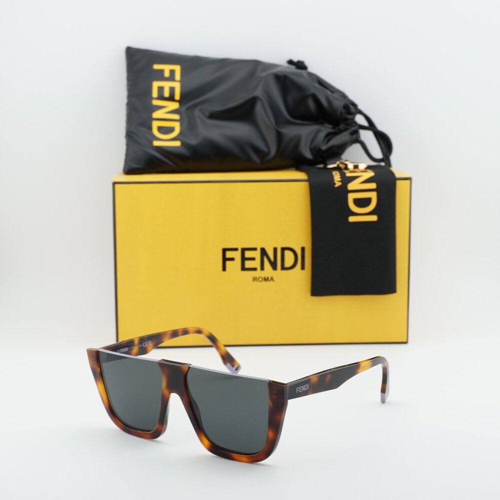Fendi FE40136I 53A Shield Sunglasses - Havana/Grey